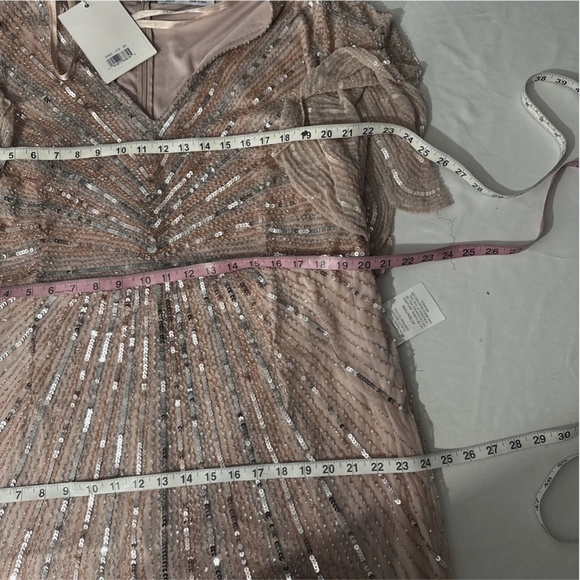 NWT $698 Mac Duggal [ 20 ] Sequined‎ V-Neck Cape Sleeve Column Gown Vintage Rose - Picture 15 of 16